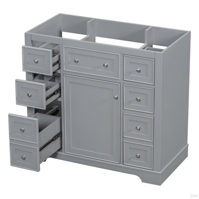 Meuble-lavabo 36 po sans lavabo, base d'armoire seulement, une armoire et six tiroirs