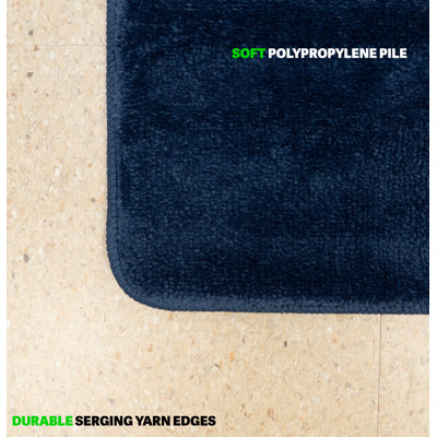 Anti-Slip Latex Back Machine Washable Medium Profile Cut Pile Navy Area Rug