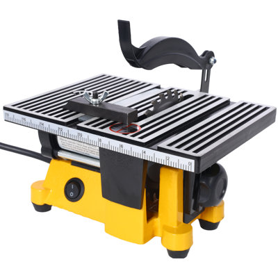 Mini-scie de table 4 pouces 90 W, machine de découpe portative 4 500 tr / min avec 3 lames de scie de 100 mm, coupe-angle réglable 0 à 90 ° pour le bois, le plastique, le verre, le cuivre et l'aluminium