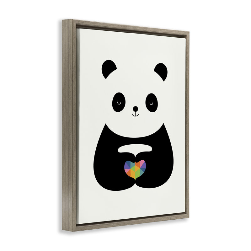 Art mural sur toile Panda & Geometric Heart, par Andy Westface, H 31 po x l 25 po, Cadre flottant orme Montalcino