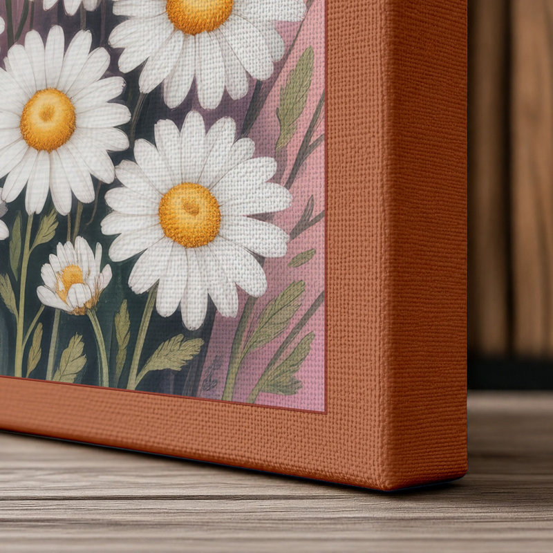 Daisy Arrangement Botanical - Wrapped Canvas, 36x24 - 91.4 x 61.0 cm, Terracotta Border