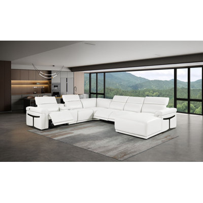 Canapé modulaire blanc en cuir italien 7 pièces avec accoudoir inclinable électrique et accoudoirs réglables 7 pièces faisant face à la droite