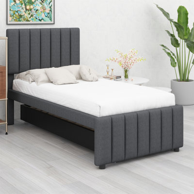 Upholstered Platform Bed With Trundle Bed And 3 Drawers
