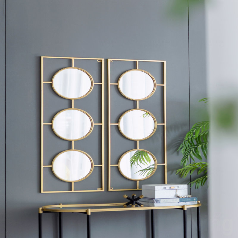 Miroir mural 3 pièces dans un cadre rectangulaire doré, décoration murale pour la maison