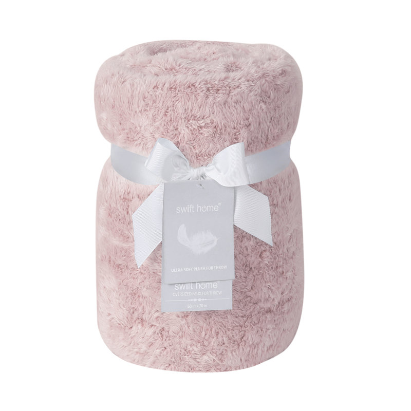 Rose Oversized Cotton Candy Soft Faux Fur Throw Blanket