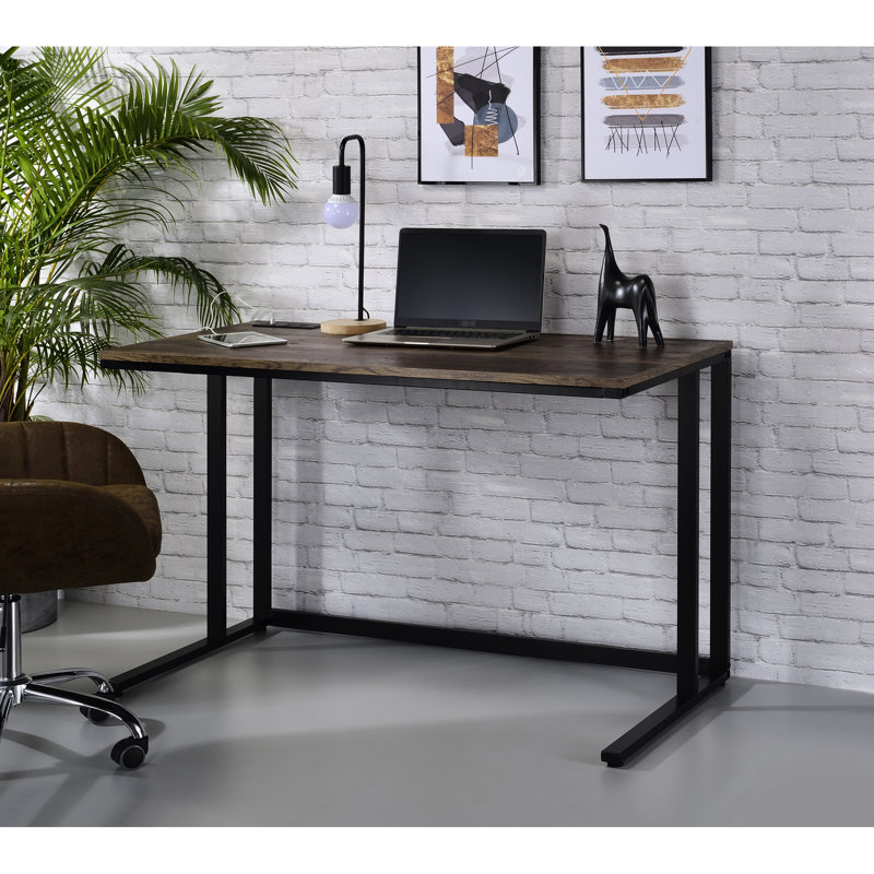 Bureau en métal avec port de charge - Bureau d'écriture rectangulaire élégant en noyer et noir