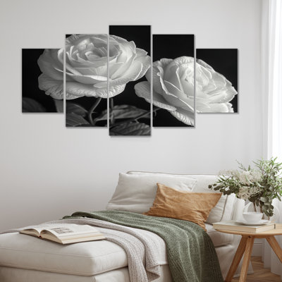 Ensemble de toiles monochromes noires et blanches Bloom I - Roses