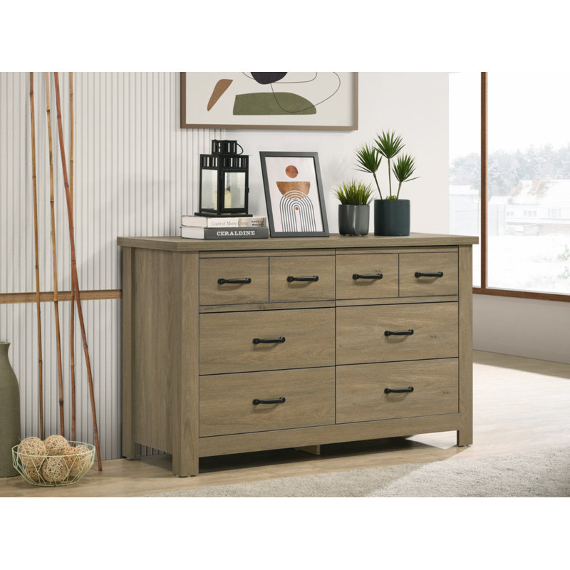 Commode en chêne gris 51 po avec 6 tiroirs et poignées noires Finn