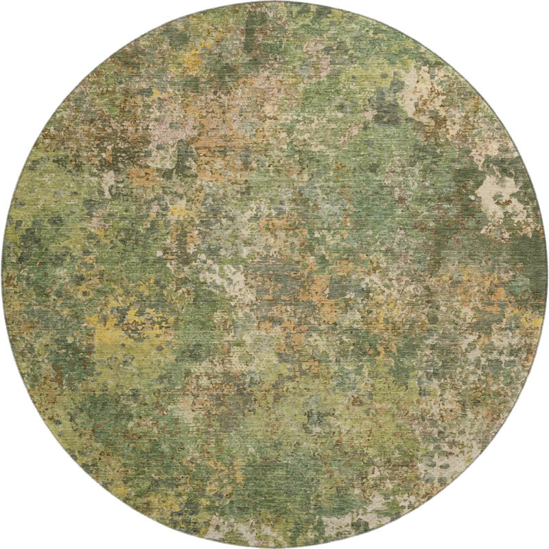 Premium Machine Washable Mayfield abstract Rug, Aloe, 8' Round