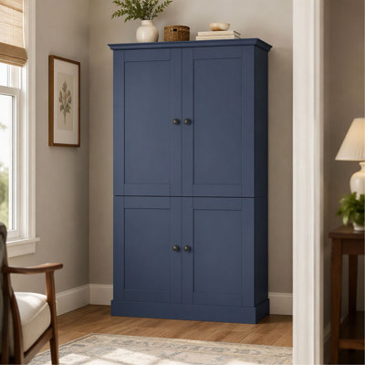 42.3 Inch Freestanding Kitchen Pantry Cabinet with 4 Doors, 3 Drawers, 6 Door Shelves and 6 Wine Racks for Dining Room