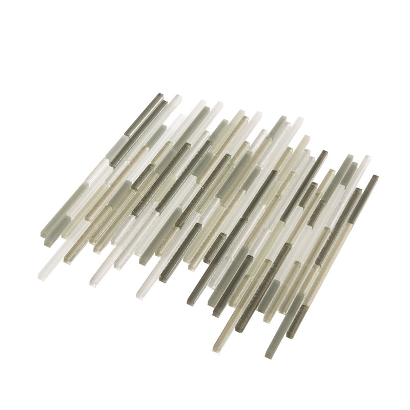 Waterfall Linear Glass And Metal Mosaic Tile, White/Beige