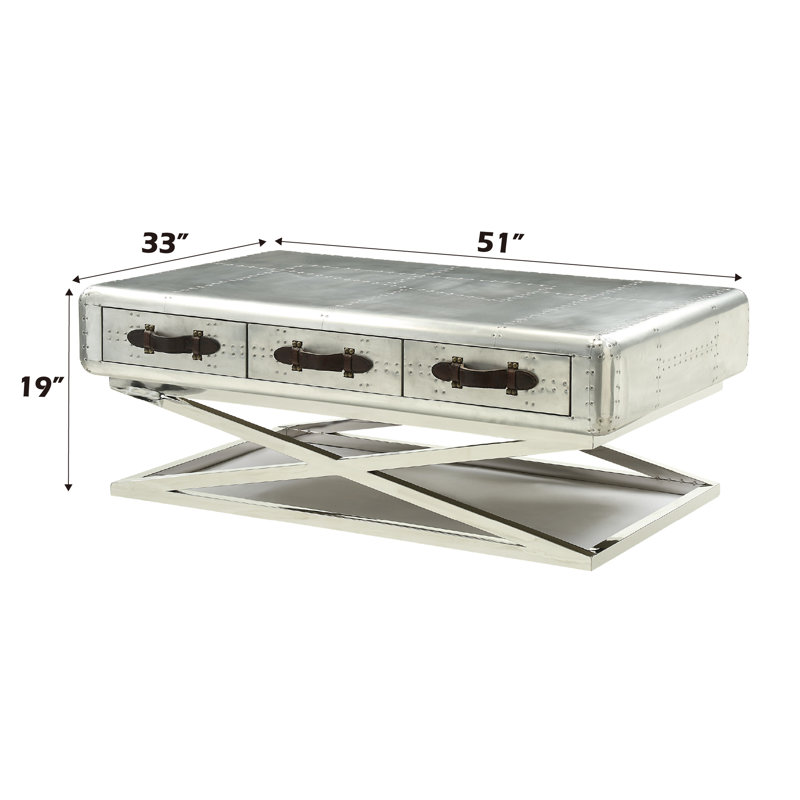 Aluminum Trunk Coffee Table with X-Shape Base and Storage