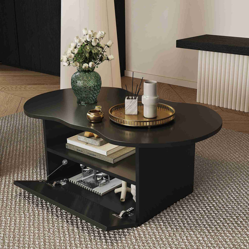 Table basse, table basse en forme de nuage avec tiroirs et compartiments de rangement., Noir