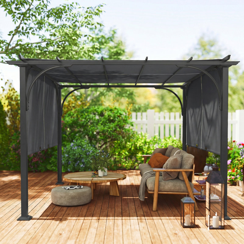 Pergola rétractable 10 pi x 10 pi, pavillon de jardin pergola d'extérieur UPF50 +