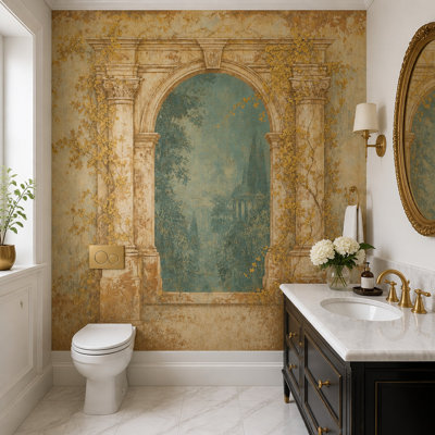 Papier peint arche rétro avec décoration murale jardin méditerranéen classique