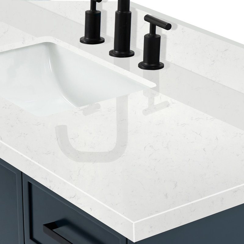 ARIEL Kelly 54 Single Sink Bathroom Vanity with Carrara Quartz Top, Midnight Blue