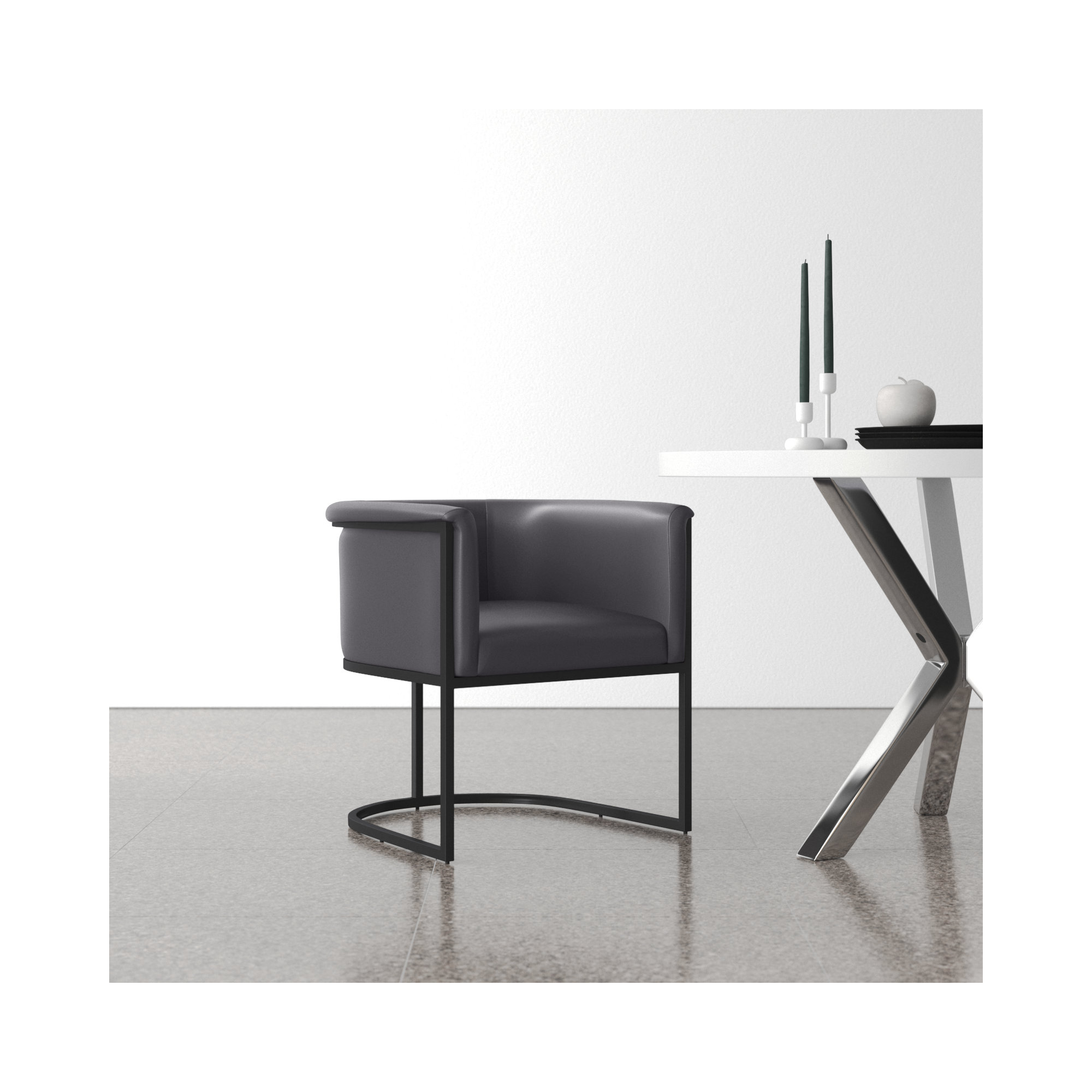 Virgil Faux Leather Upholstered Arm Chair, Black