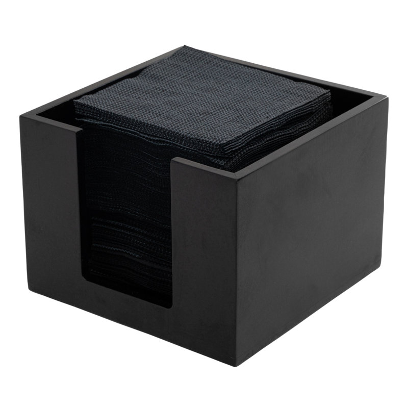  Porte-serviette en bambou noir - 1 étui - 5,5 x 5,5 x 4 pouces - Organisateur carré - Support à cocktail - Plateau ouvert durable - Noir