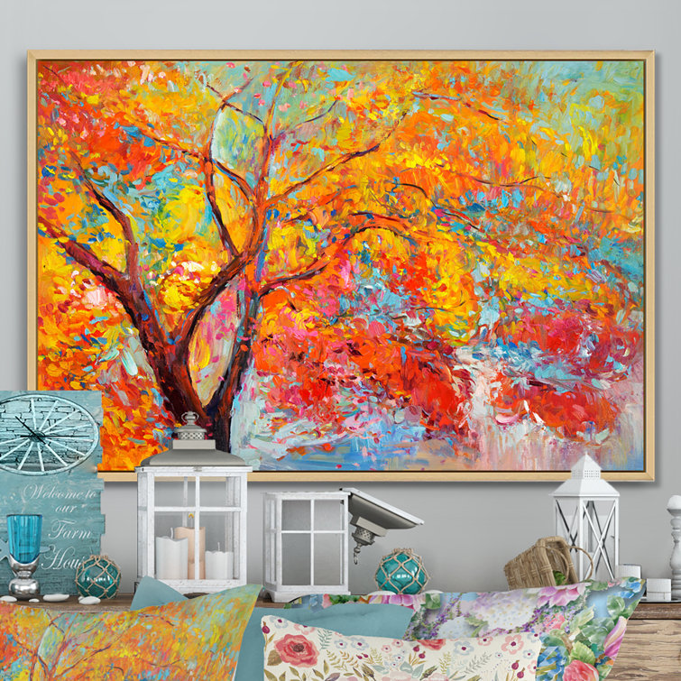 Tree in Yellow Orange and Red Autumn Colors - Print on Canvas