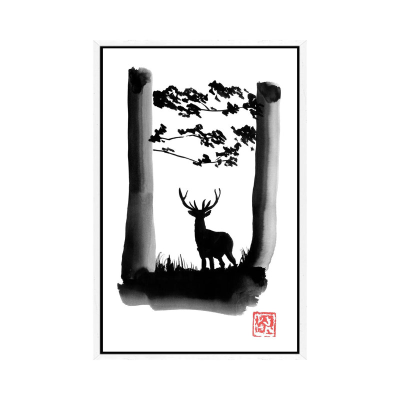 Deer by Péchane - Painting on Canvas, White Framed, 66.04 cm H x 45.72 cm W