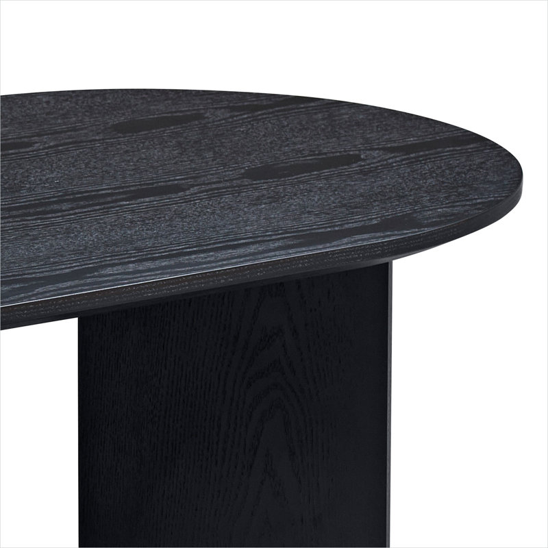 Table basse ovale avec finition noire élégante et base piédestal, conception compacte moderne pour les petits espaces