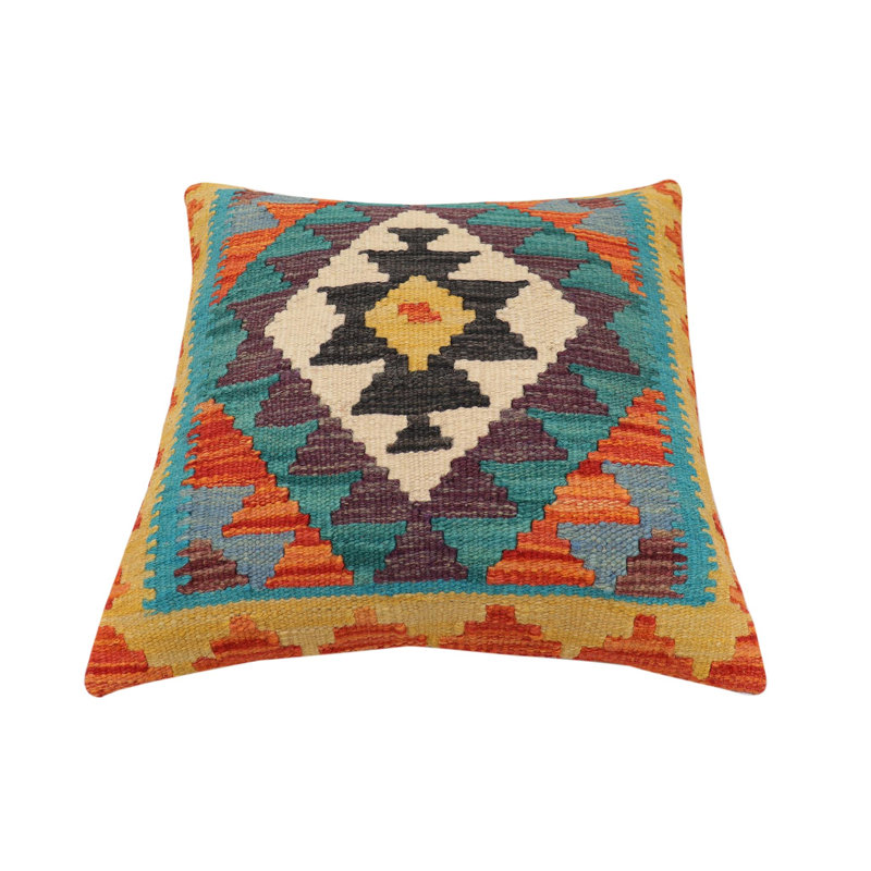 Coussin Bohème Hollis, Rouille / bleu / or / vert, H 17 po x l 18 po