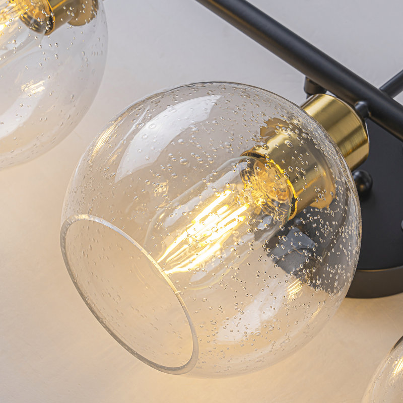 3-light Dimmable Vanity Light With Seeded Glass Globes, Matte Black;Gold