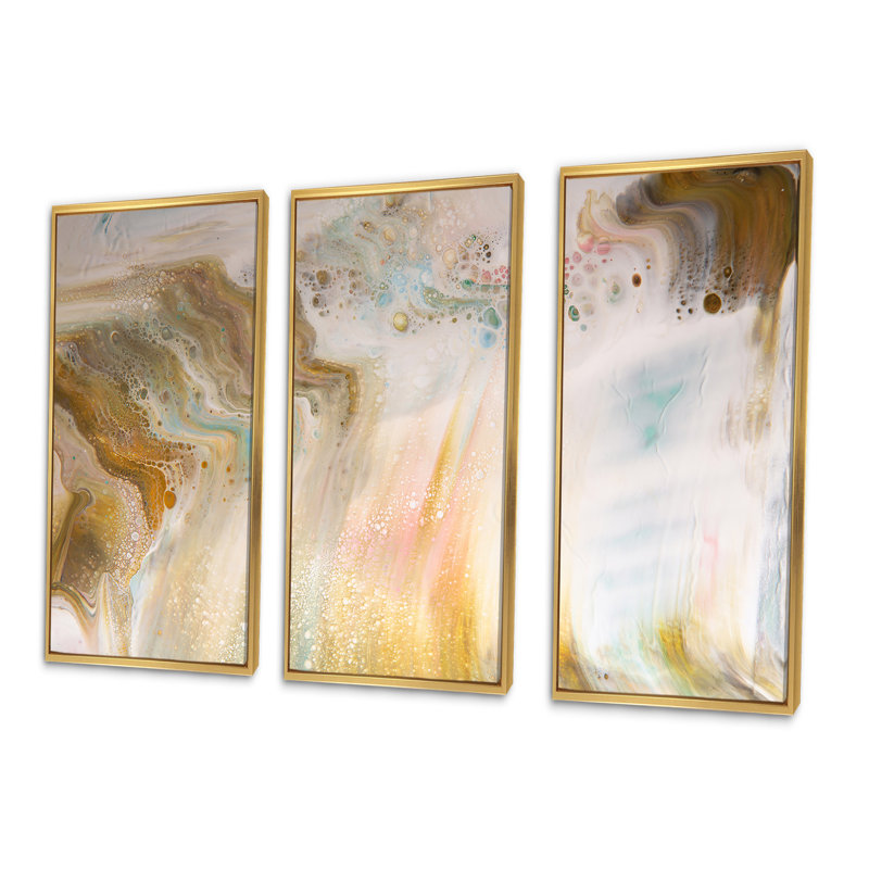 «Fluid Art In Pastel Tones I», ensemble de 3 impressions sur toile, Doré, H 32 po x l 48 po x P 1 po