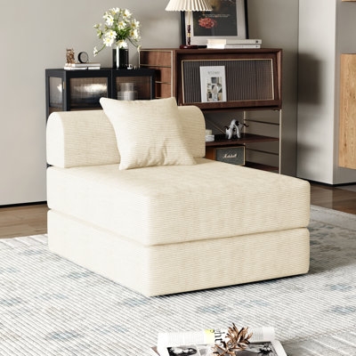 Canapé-lit ajustable en velours côtelé 3-en-1 Jairden, méridienne convertible pliable moderne (avec coussin décoratif)