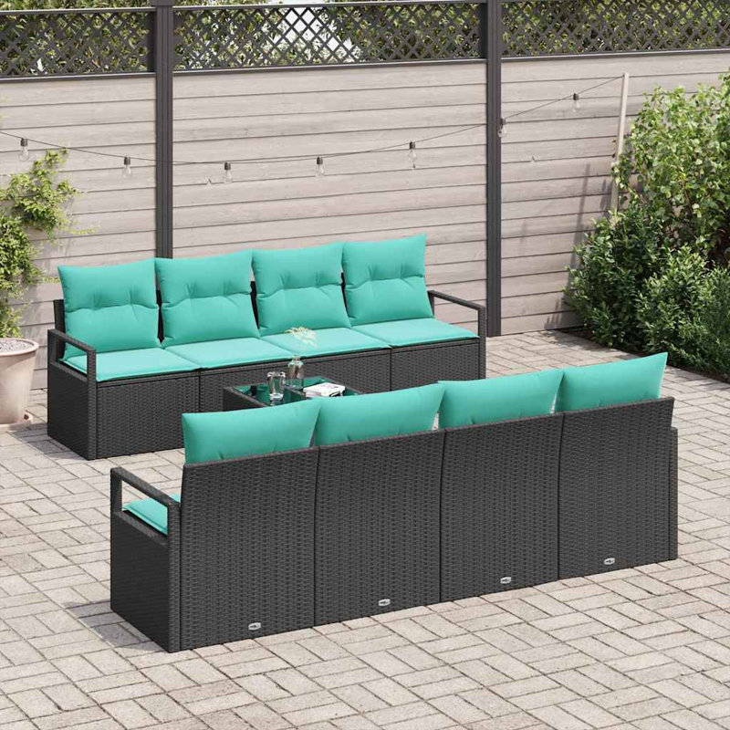  Ensemble de canapé de jardin 9 pièces noir et turquoise 55 x 55 x 37 cm