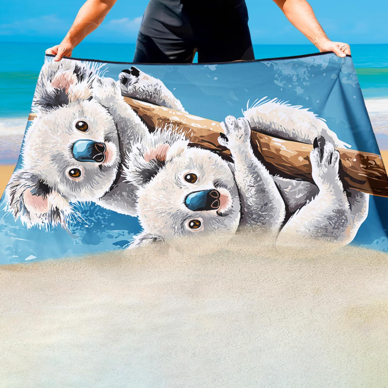 Serviette de plage Koala surdimensionnée 50 po x 60 po, mignonne impression d'arbre qui grimpe aux arbres, serviettes légères en microfibre à séchage rapide sans sable pour le yoga de plage