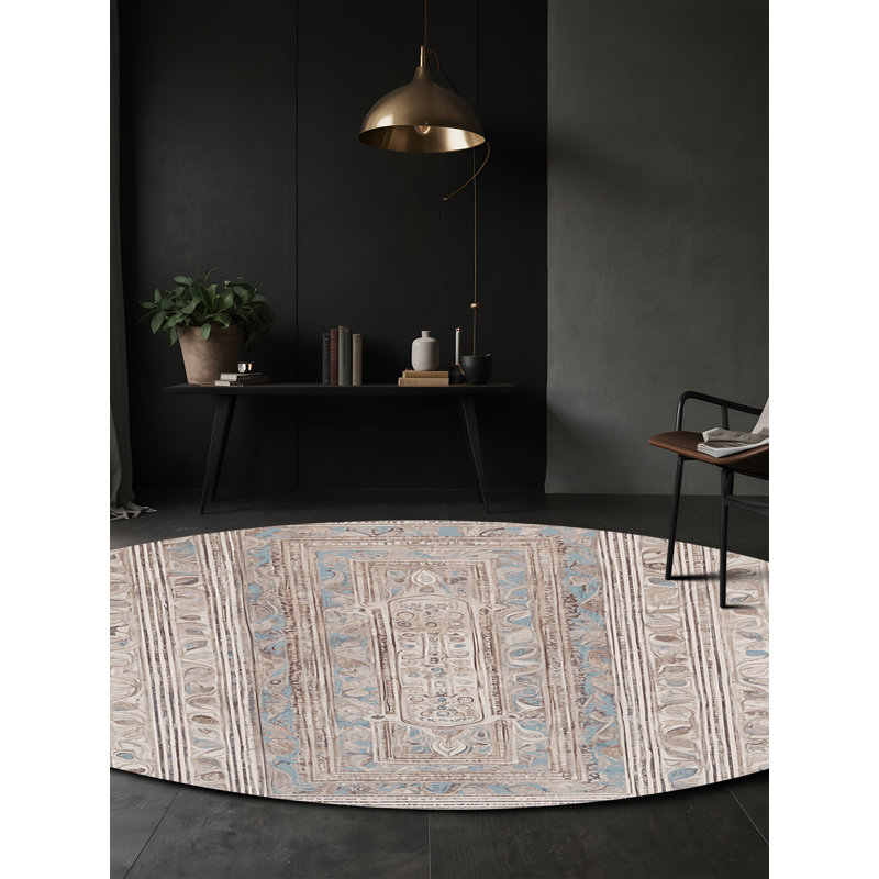 Machine Washable Gray Area Rug, Round 6'