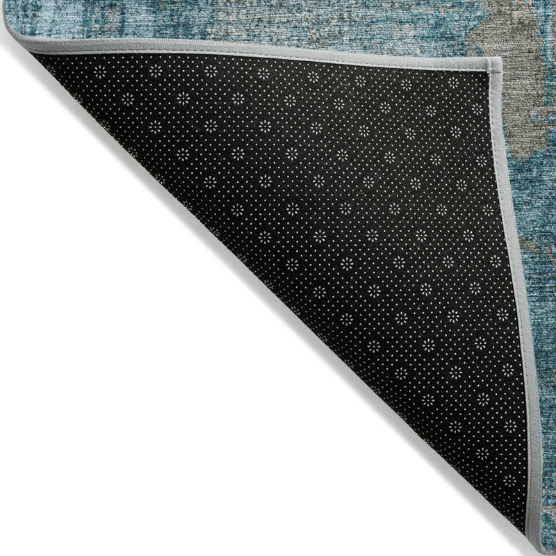 Teal Abstract Round Synthetic Washable Rug, 8'