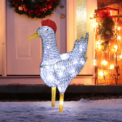 Décoration extérieure coq de Noël 2 pi éclairée