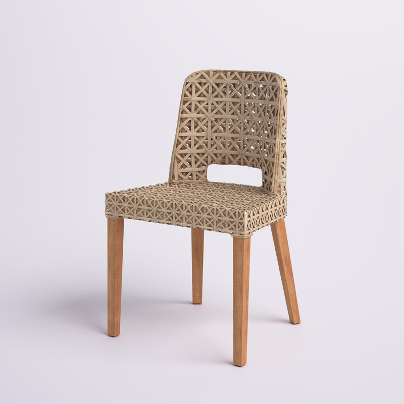 Natural Brown Rattan Cane Armless Side Chair