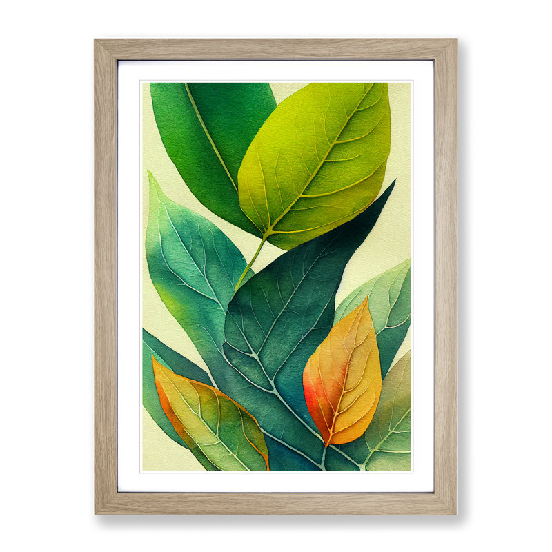 Exceptional Leaves - Wall Art, 46cm H x 34cm W x 2cm D, Oak Framed, White