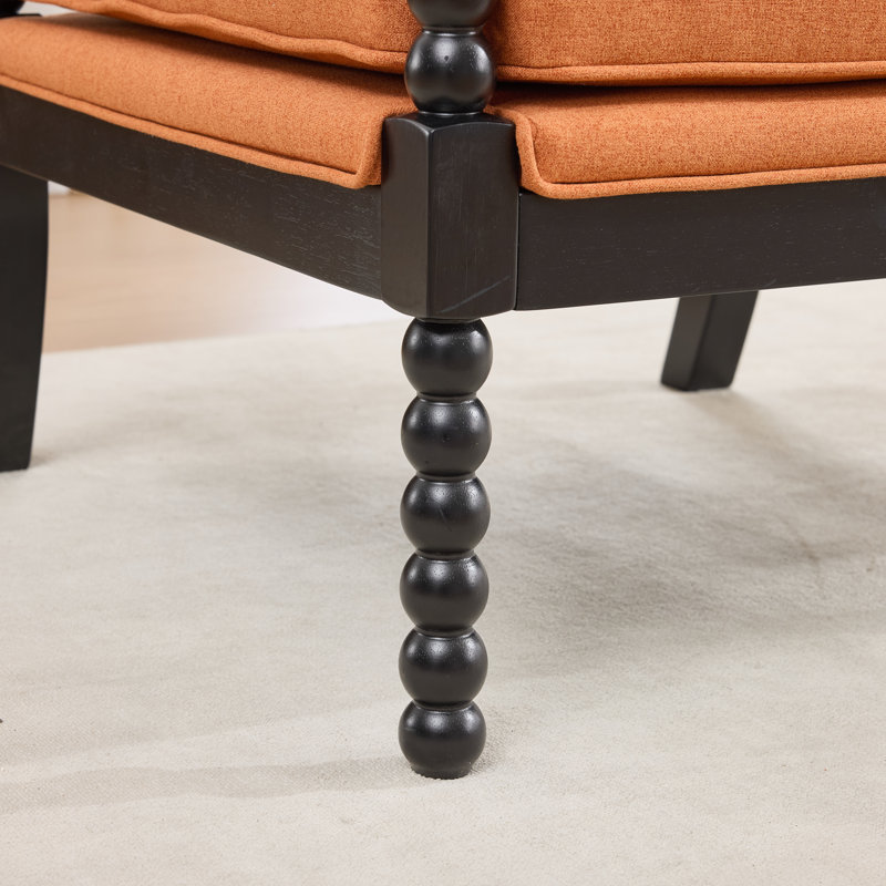 Chaise d'appoint avec cadre en bois tourné et solide, Orange