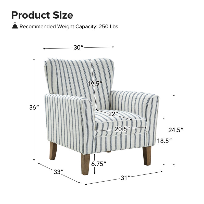 Ariana 31" W Polyester Armchairs with Solid Wood Legs, Navy 100% Polyester