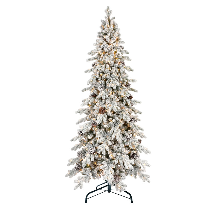 Superbe arbre de Noël floqué pe / pvc de 9 pi avec lumières à DEL - charme rustique pour la décoration des Fêtes