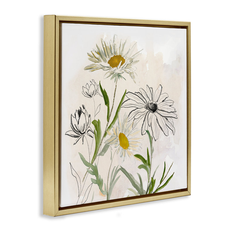 Cadre flottant Pure Simplicity Flowers, design par Jacob Q, H 18 po x l 18 po, Cadre flottant métallique doré