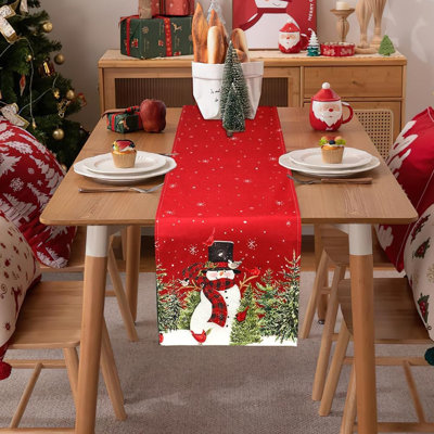 Christmas Table Runner, Xmas Table Runners For Table, Snowman Trees Snowflakes Red Winter Table Runner Xmas Dining Table Decorations For Christmas Party Holiday Home Kitchen Decorations, 13X72 Inch