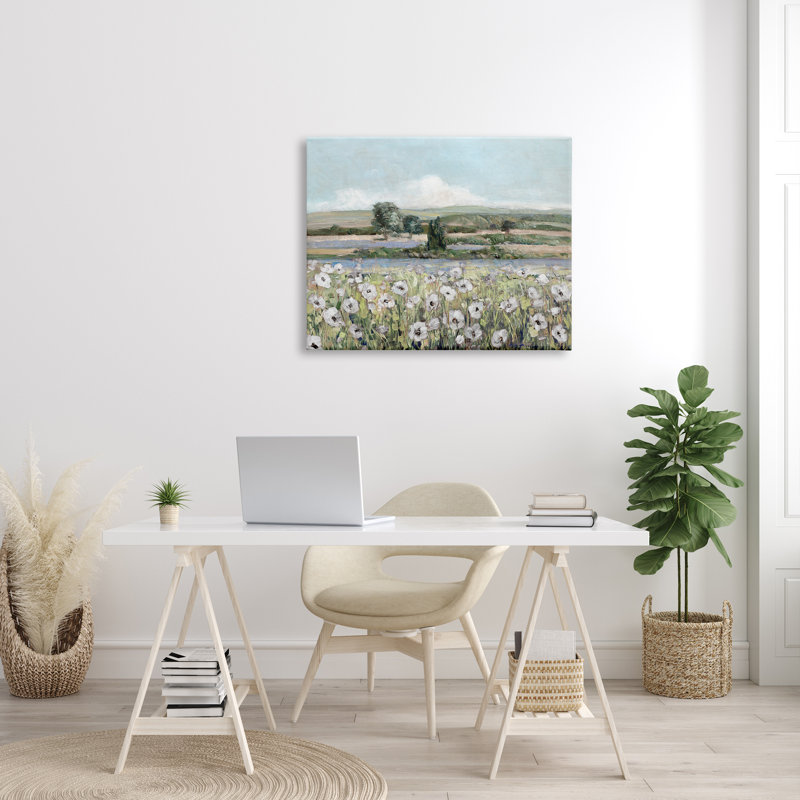 Vue de ruisseaux à fleurs champêtres, campagne, par Sally Swatland, H 30 po x l 40 po x P 1,5 po, Toile tendue