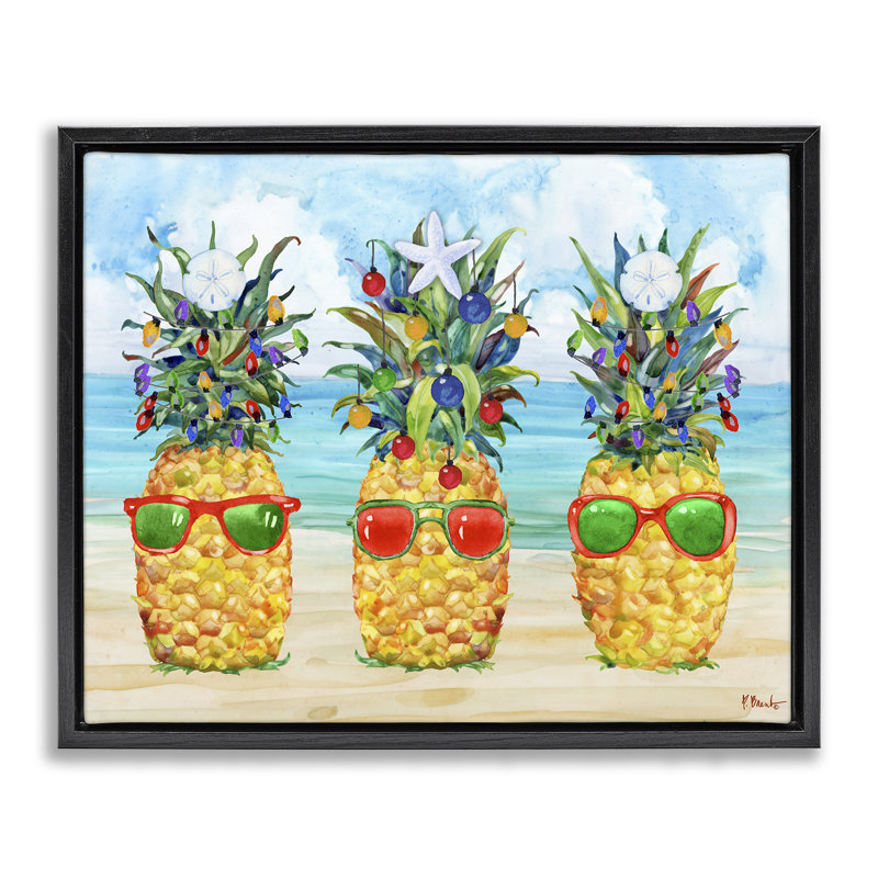 Art mural sur toile flottant avec ananas gris encadré par Paul Brent, H 17 po x l 21 po, Cadre flottant noir de jais