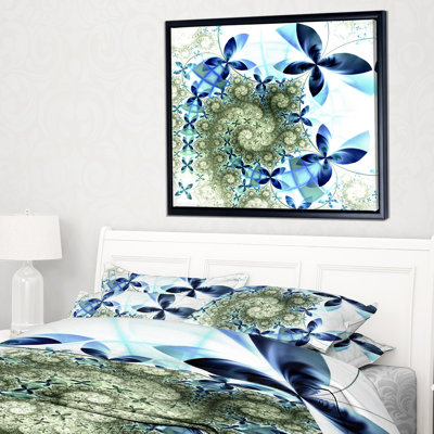 Fleurs fractales bleues et vertes - Impression sur toile