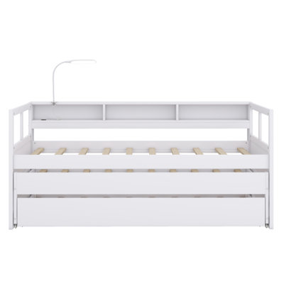 Daybed With 2 Trundles, Storage Shelves, 1 Light For Free And USB Charging Design