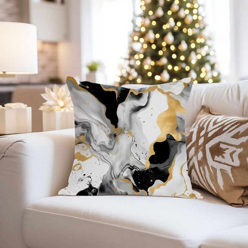 Abstract Black & Gold Strokes V Modern, 16"H x 16"W