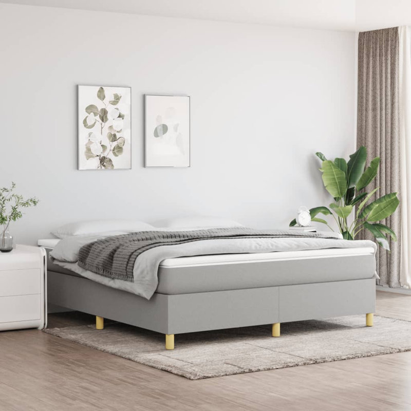 Box Spring Bed Frame Light Grey King Fabric , Light Gray, King
