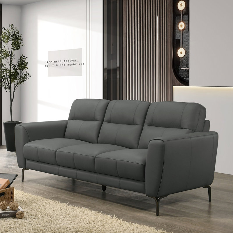 Anthracite Gray Top Grain Leather 2Pc Sofa Set Sofa And Loveseat Contemporary Living Room Furniture Full Leather Couch