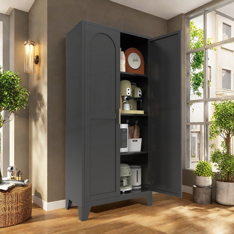 Armoire de rangement haute en acier avec tablettes réglables - Organisateur moderne polyvalent pour la maison et le bureau