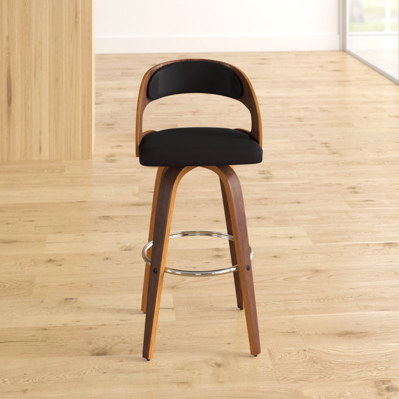 Tseng Swivel Upholstered Counter Stool, Brown/Walnut, 66cm H